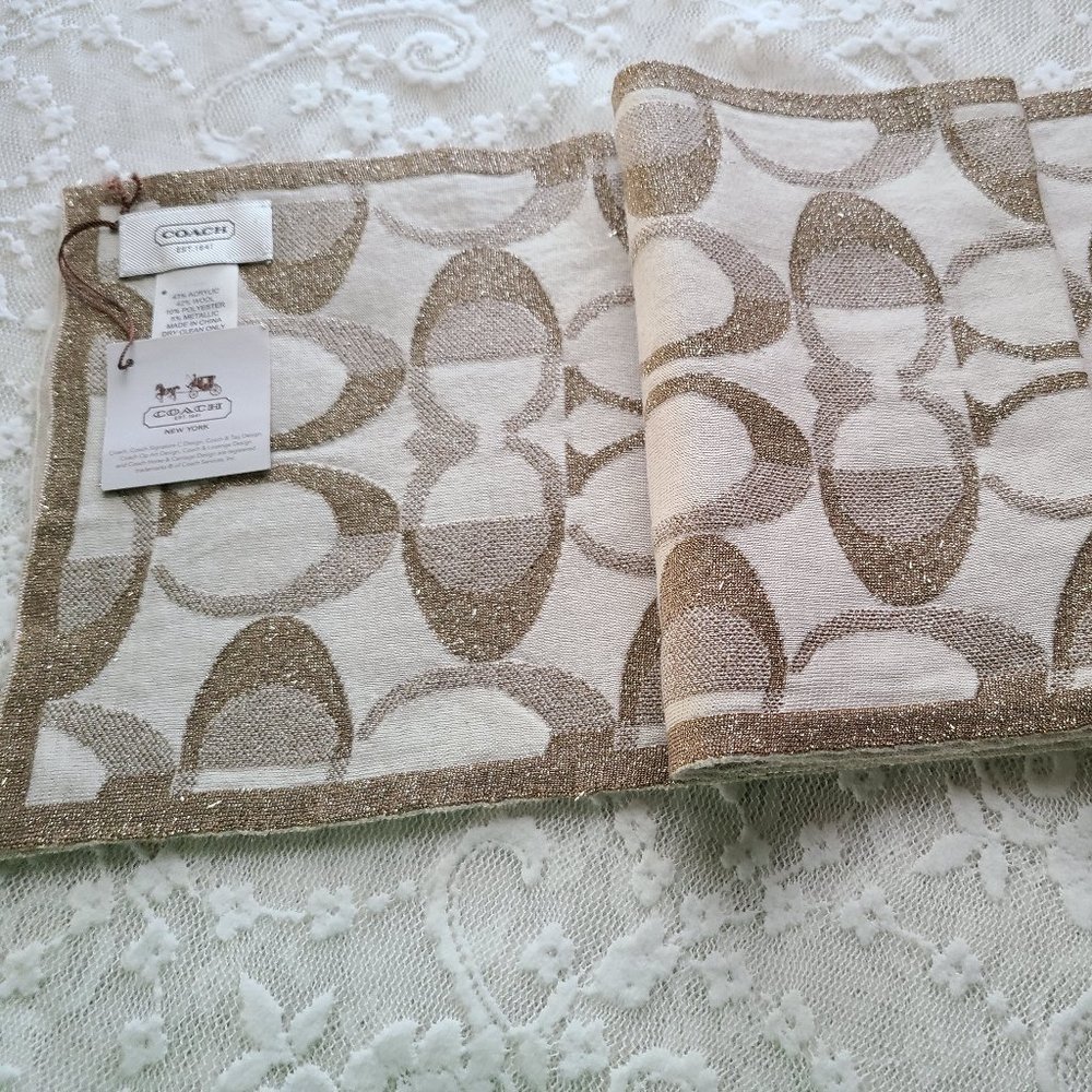 Coach Metallic Gold and Cream Scarf